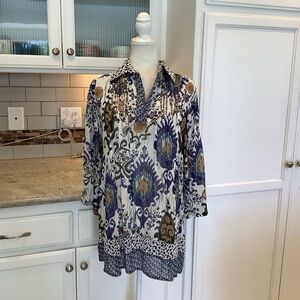 Harold's Blue and White Patterned Blouse Tunic Top Size Medium
